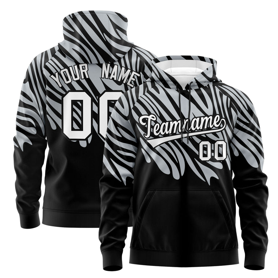 Custom Silver Black White Leopard Print Pullover Sweatshirt Hoodie | BuyFootballJersey