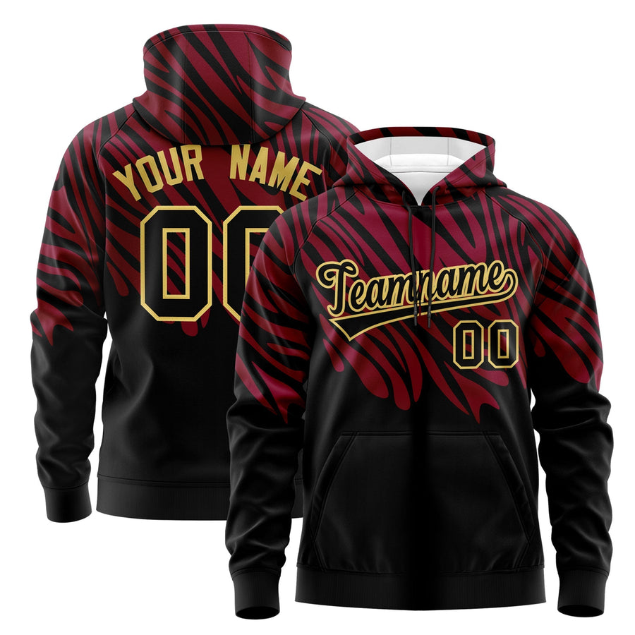 Custom Crimson Black Khaki Leopard Print Pullover Sweatshirt Hoodie | BuyFootballJersey