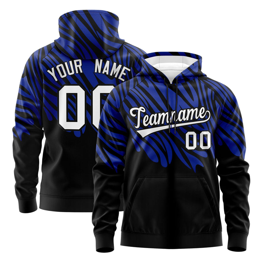 Custom Royal Blue Black Leopard Print Pullover Sweatshirt Hoodie | BuyFootballJersey