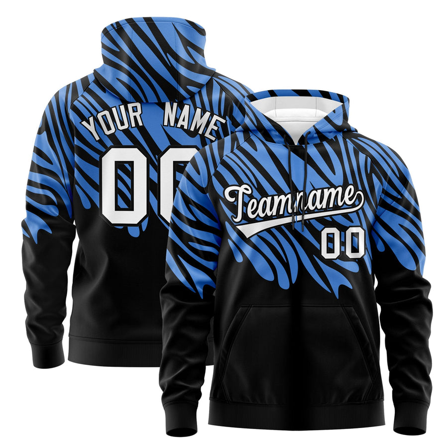 Custom Powder Blue Black Leopard Print Pullover Sweatshirt Hoodie | BuyFootballJersey