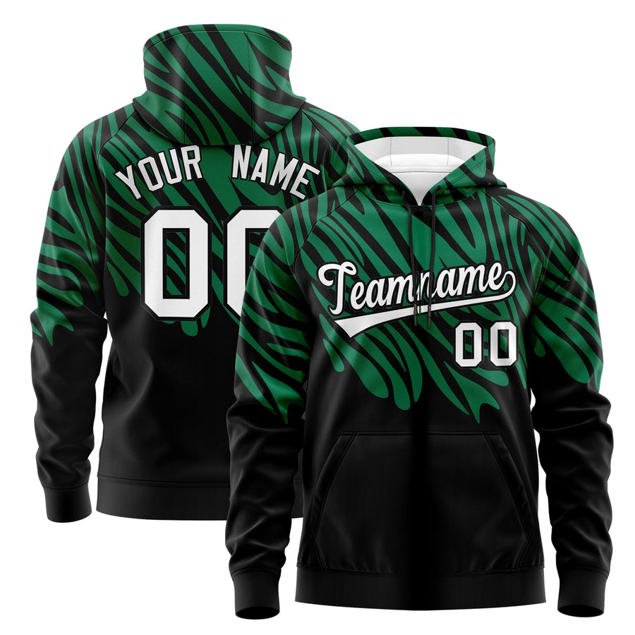 Custom Kelly Green Black White Leopard Print Pullover Sweatshirt Hoodie | BuyFootballJersey