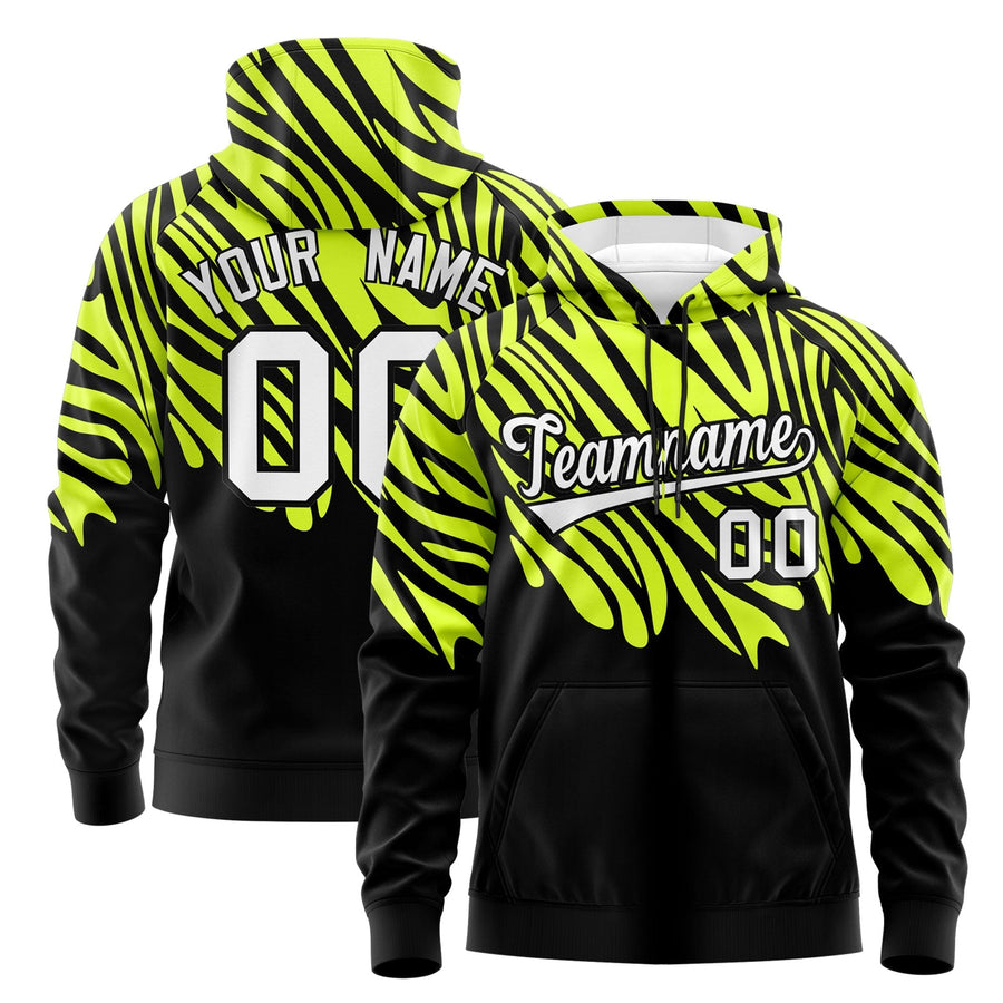 Custom Fluorescent Green Black Leopard Print Pullover Sweatshirt Hoodie | BuyFootballJersey