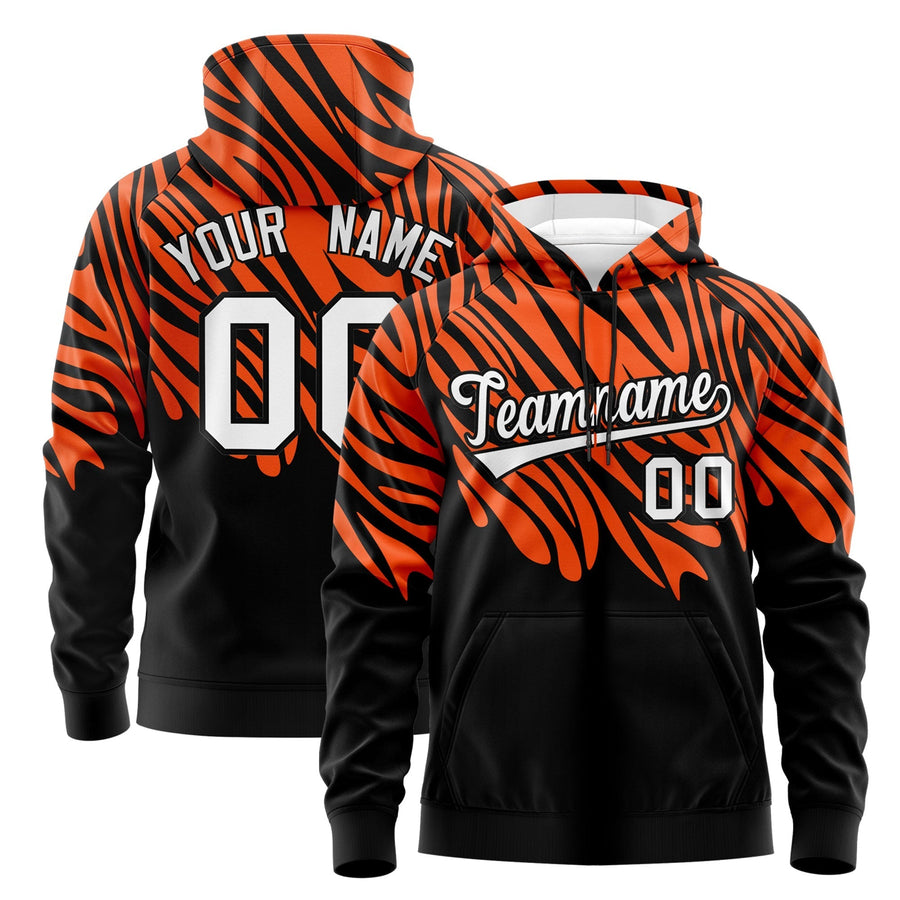 Custom Orange Black Leopard Print Pullover Sweatshirt Hoodie | BuyFootballJersey