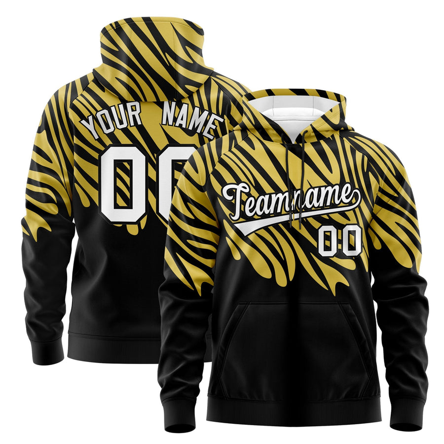 Custom Black Old Gold White Leopard Print Pullover Sweatshirt Hoodie | BuyFootballJersey