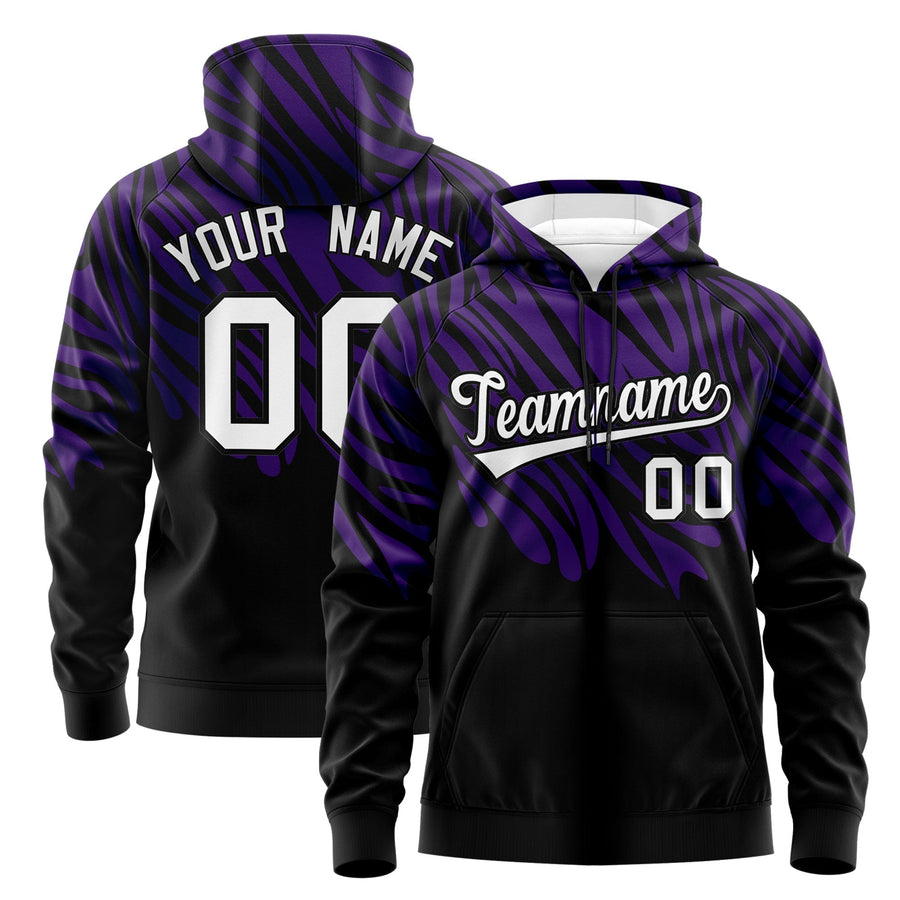Custom Purple Black Leopard Print Pullover Sweatshirt Hoodie | BuyFootballJersey