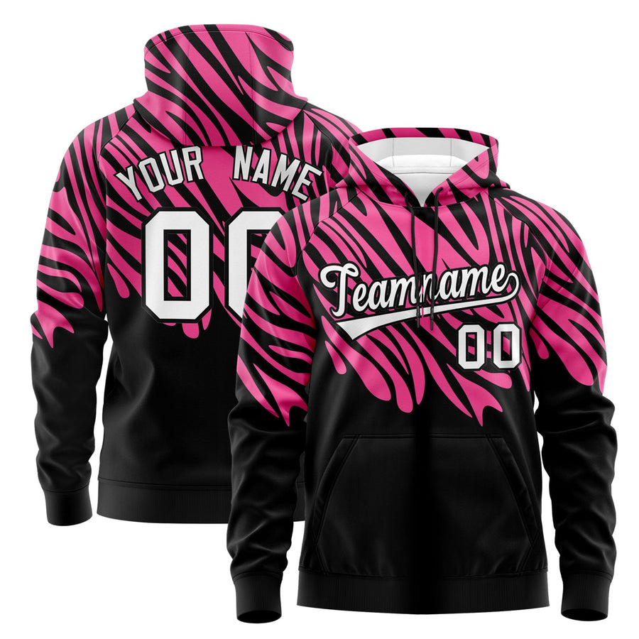 Custom Pink Black Leopard Print Pullover Sweatshirt Hoodie | BuyFootballJersey