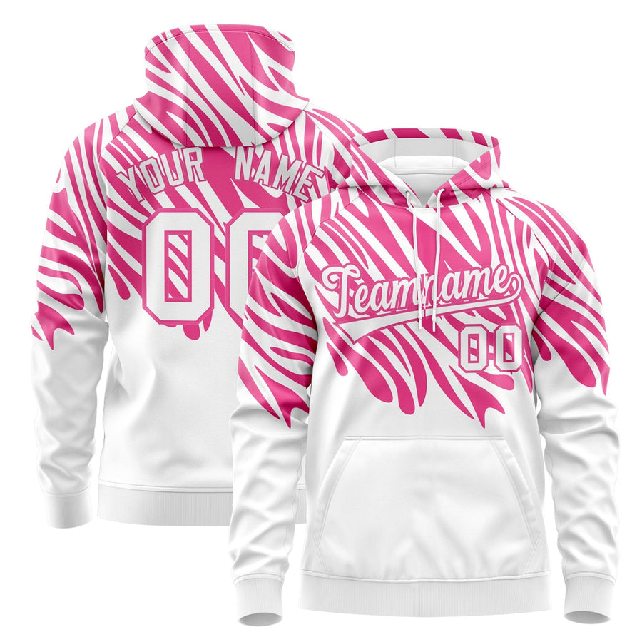 Custom Pink White Leopard Print Pullover Sweatshirt Hoodie | BuyFootballJersey