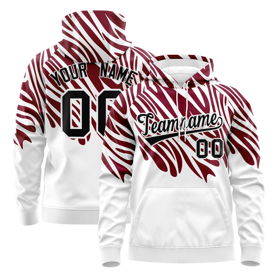 Custom Crimson White Leopard Print Pullover Sweatshirt Hoodie | BuyFootballJersey