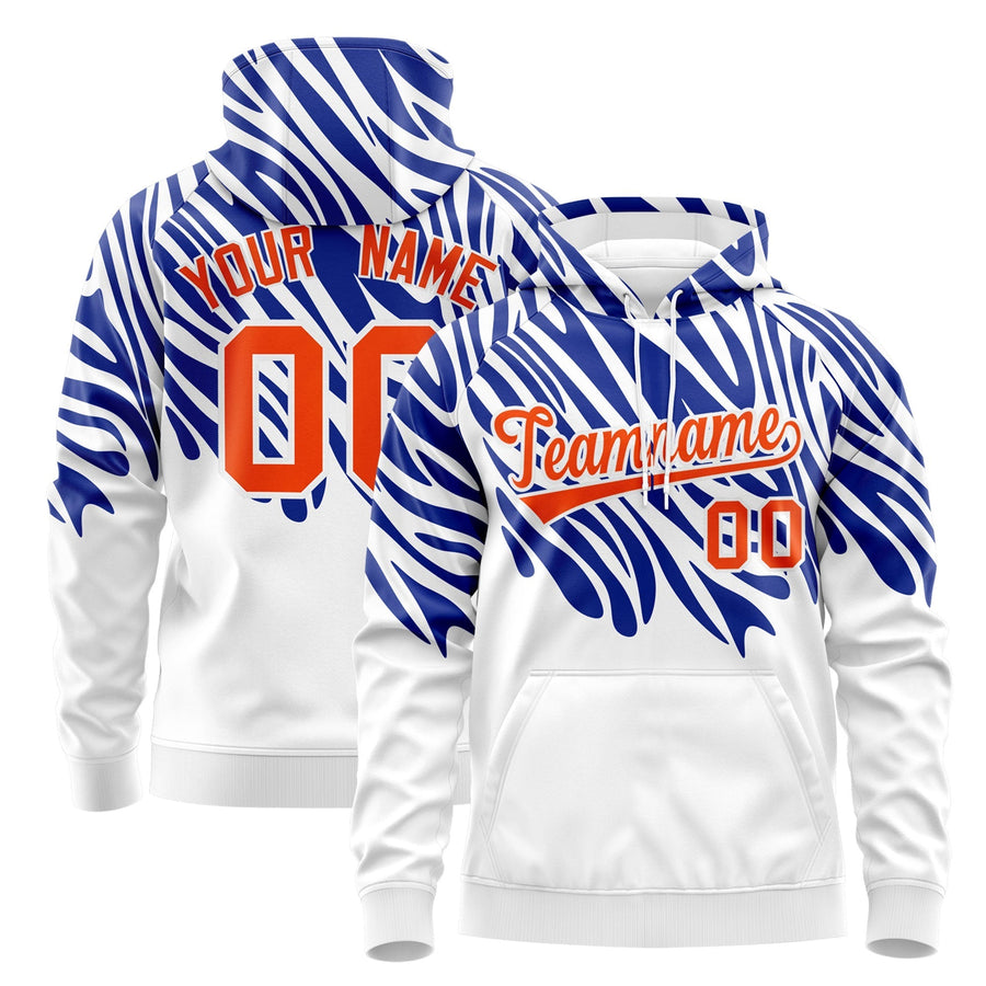 Custom Royal Blue White Orange Leopard Print Pullover Sweatshirt Hoodie | BuyFootballJersey