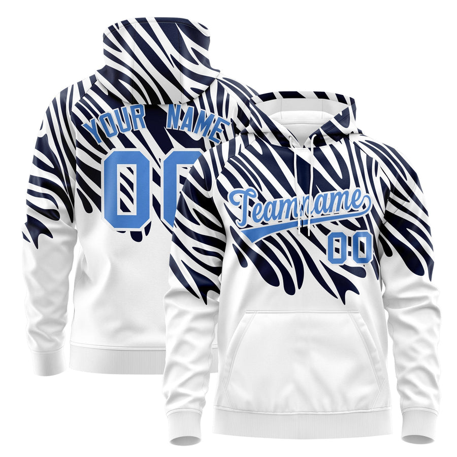 Custom Navy White Powder Blue Leopard Print Pullover Sweatshirt Hoodie | BuyFootballJersey