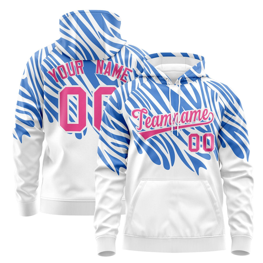 Custom White Powder Blue Pink Leopard Print Pullover Sweatshirt Hoodie | BuyFootballJersey