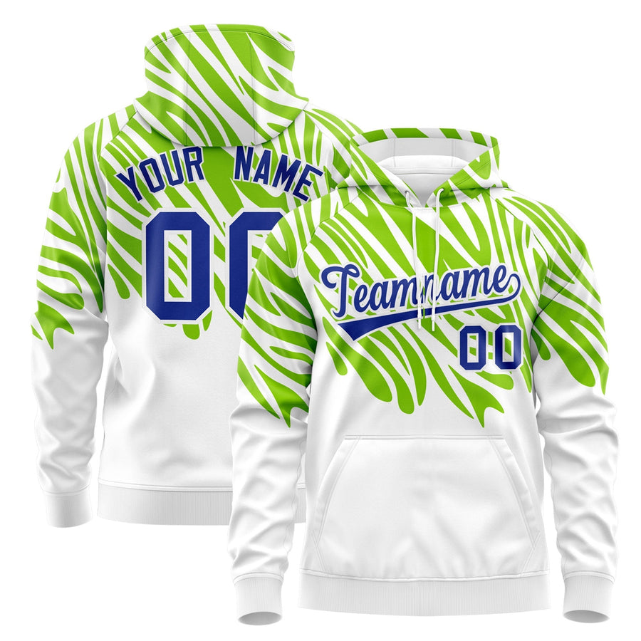 Custom Neon Green White Royal Blue Leopard Print Pullover Sweatshirt Hoodie | BuyFootballJersey