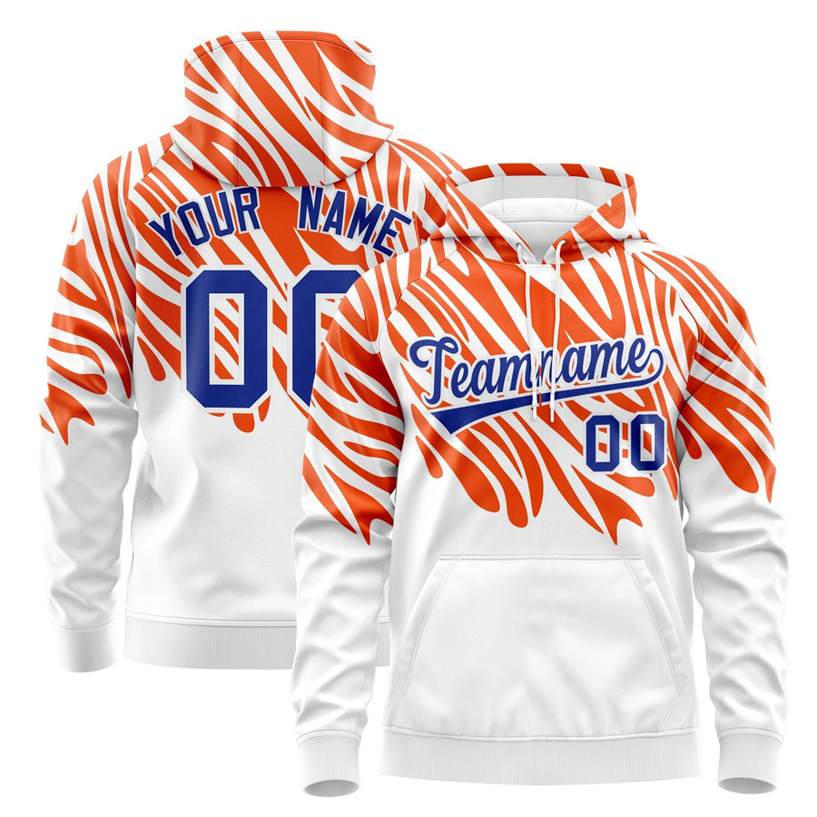 Custom Orange White Royal Blue Leopard Print Pullover Sweatshirt Hoodie | BuyFootballJersey