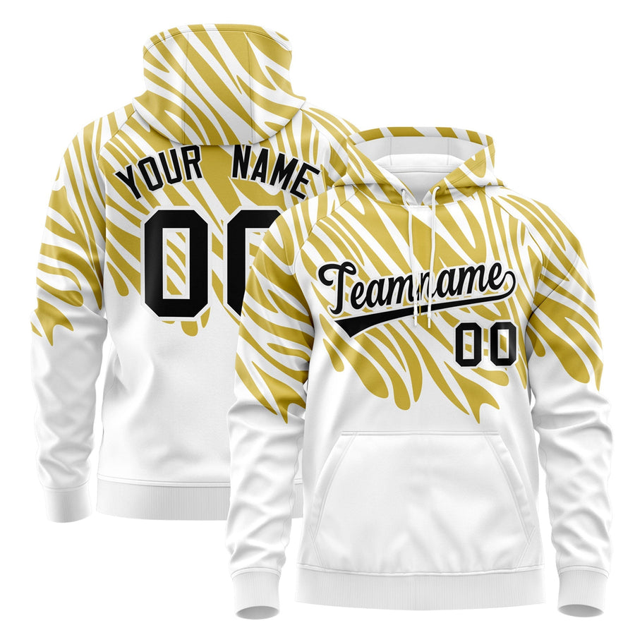 Custom Old Gold White Leopard Print Pullover Sweatshirt Hoodie | BuyFootballJersey