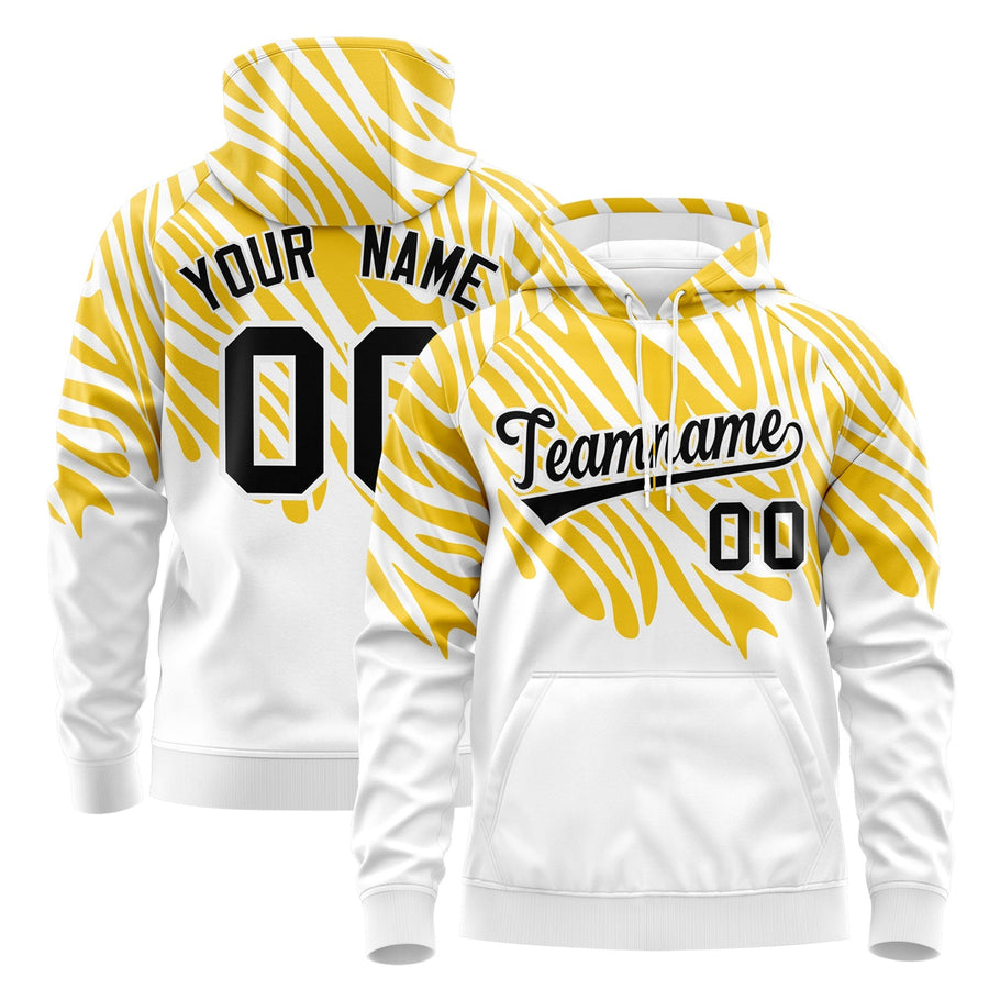Custom White Gold Leopard Print Pullover Sweatshirt Hoodie | BuyFootballJersey