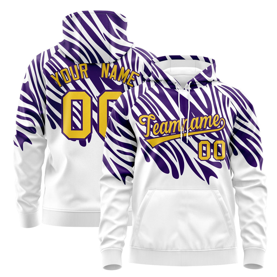 Custom Purple White Leopard Print Pullover Sweatshirt Hoodie | BuyFootballJersey