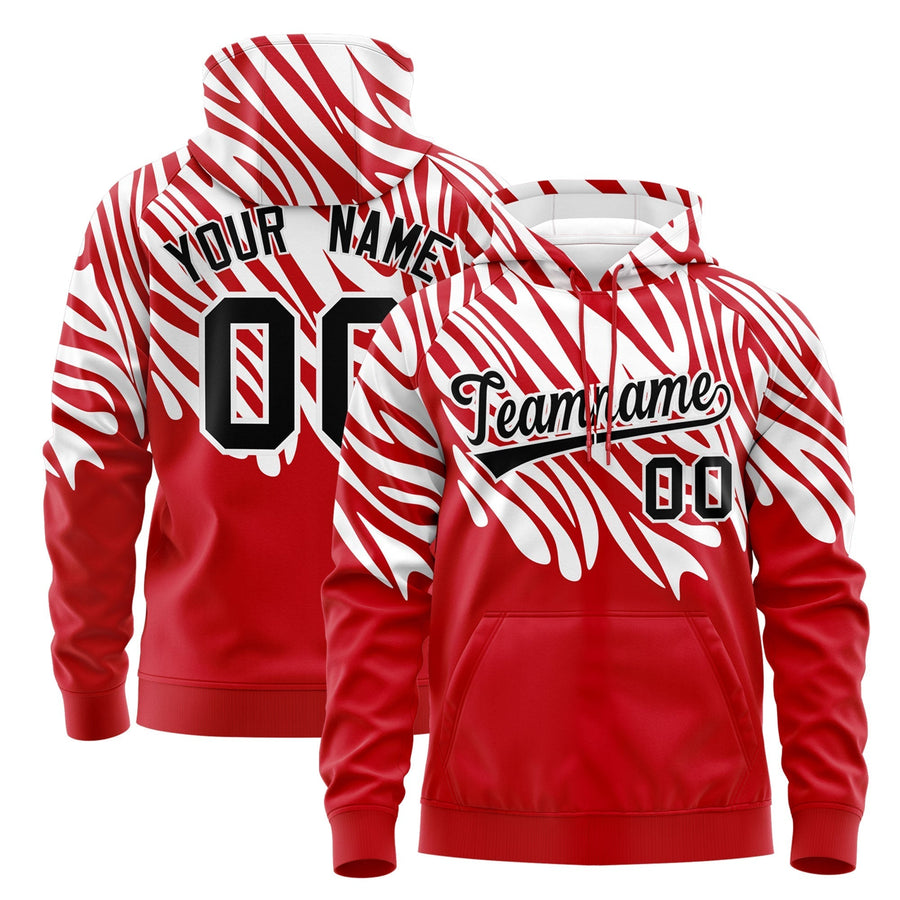 Custom Red White Leopard Print Pullover Sweatshirt Hoodie | BuyFootballJersey
