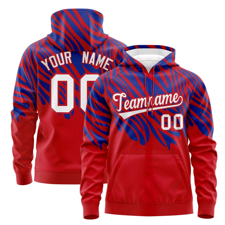 Custom Red Royal Blue Leopard Print Pullover Sweatshirt Hoodie | BuyFootballJersey