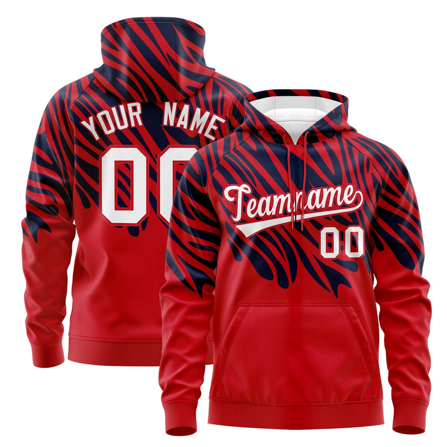 Custom Navy Red Leopard Print Pullover Sweatshirt Hoodie | BuyFootballJersey