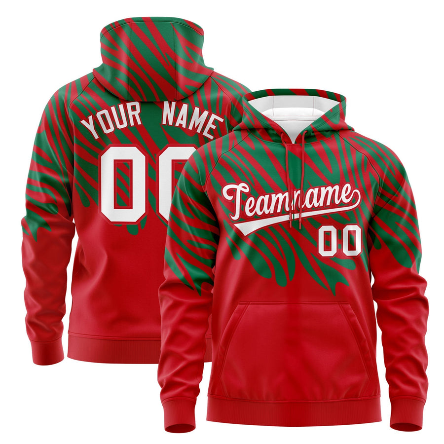 Custom Red Kelly Green Leopard Print Pullover Sweatshirt Hoodie | BuyFootballJersey