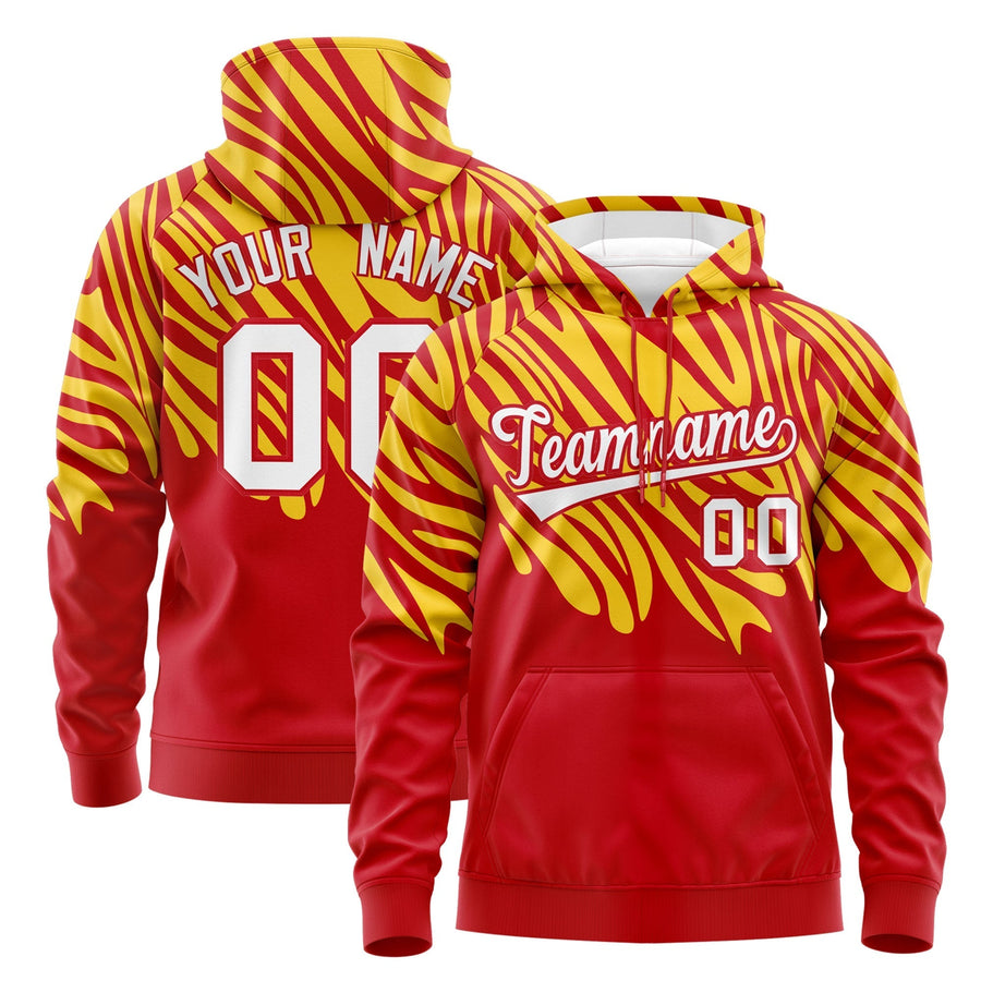 Custom Red Gold White Leopard Print Pullover Sweatshirt Hoodie | BuyFootballJersey