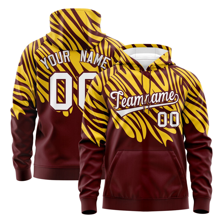 Custom Crimson Gold White Leopard Print Pullover Sweatshirt Hoodie | BuyFootballJersey