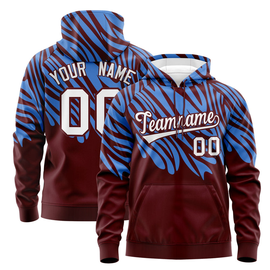 Custom Powder Blue Crimson Leopard Print Pullover Sweatshirt Hoodie | BuyFootballJersey