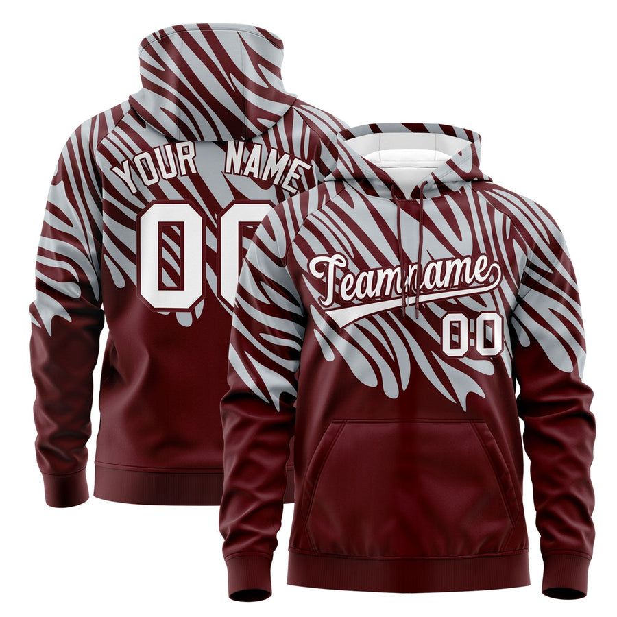 Custom Silver Crimson Leopard Print Pullover Sweatshirt Hoodie | BuyFootballJersey