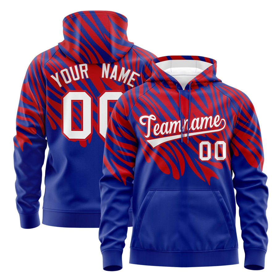 Custom Royal Blue Red Leopard Print Pullover Sweatshirt Hoodie | BuyFootballJersey