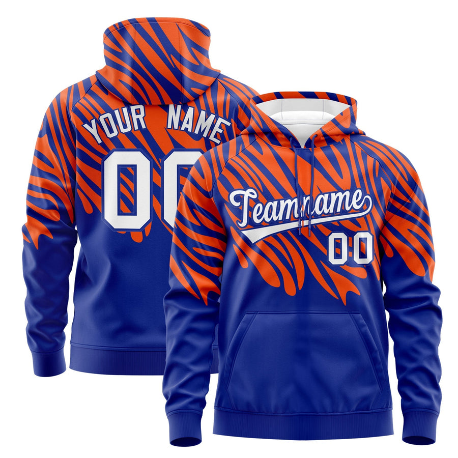 Custom Orange Royal Blue Leopard Print Pullover Sweatshirt Hoodie | BuyFootballJersey