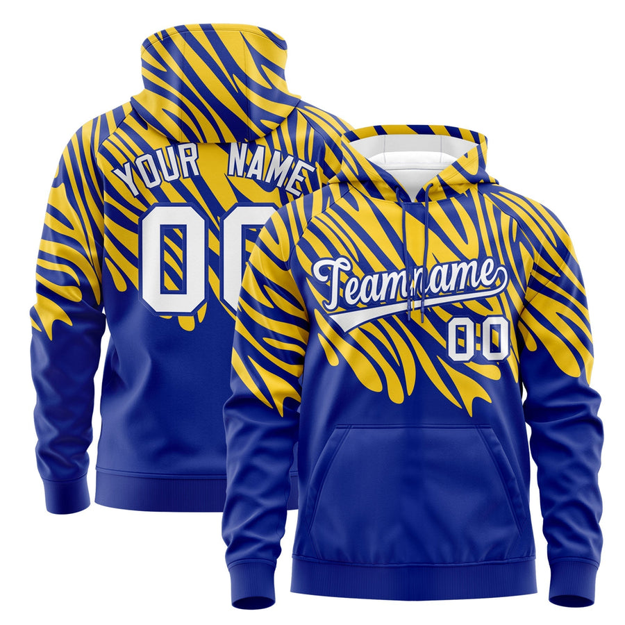 Custom Gold Royal Blue Leopard Print Pullover Sweatshirt Hoodie | BuyFootballJersey