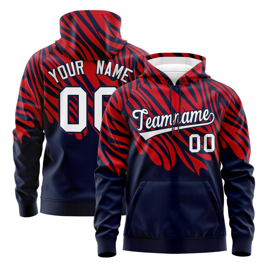 Custom Red Navy Leopard Print Pullover Sweatshirt Hoodie | BuyFootballJersey