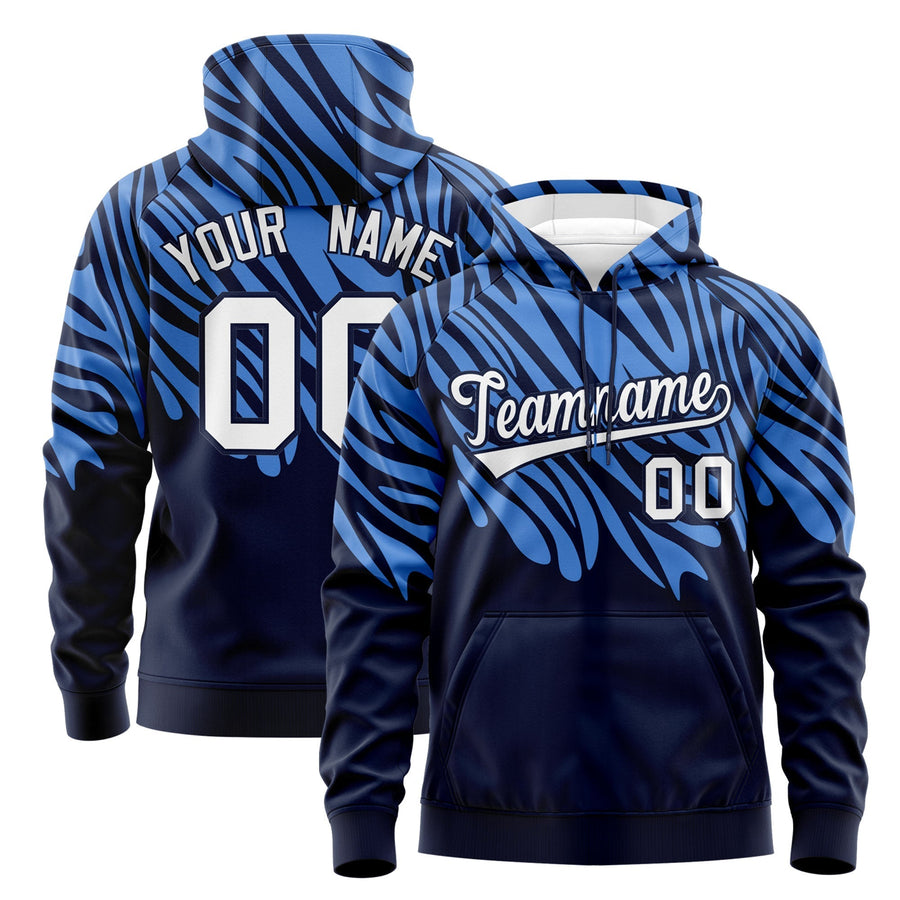 Custom Powder Blue Navy Leopard Print Pullover Sweatshirt Hoodie | BuyFootballJersey