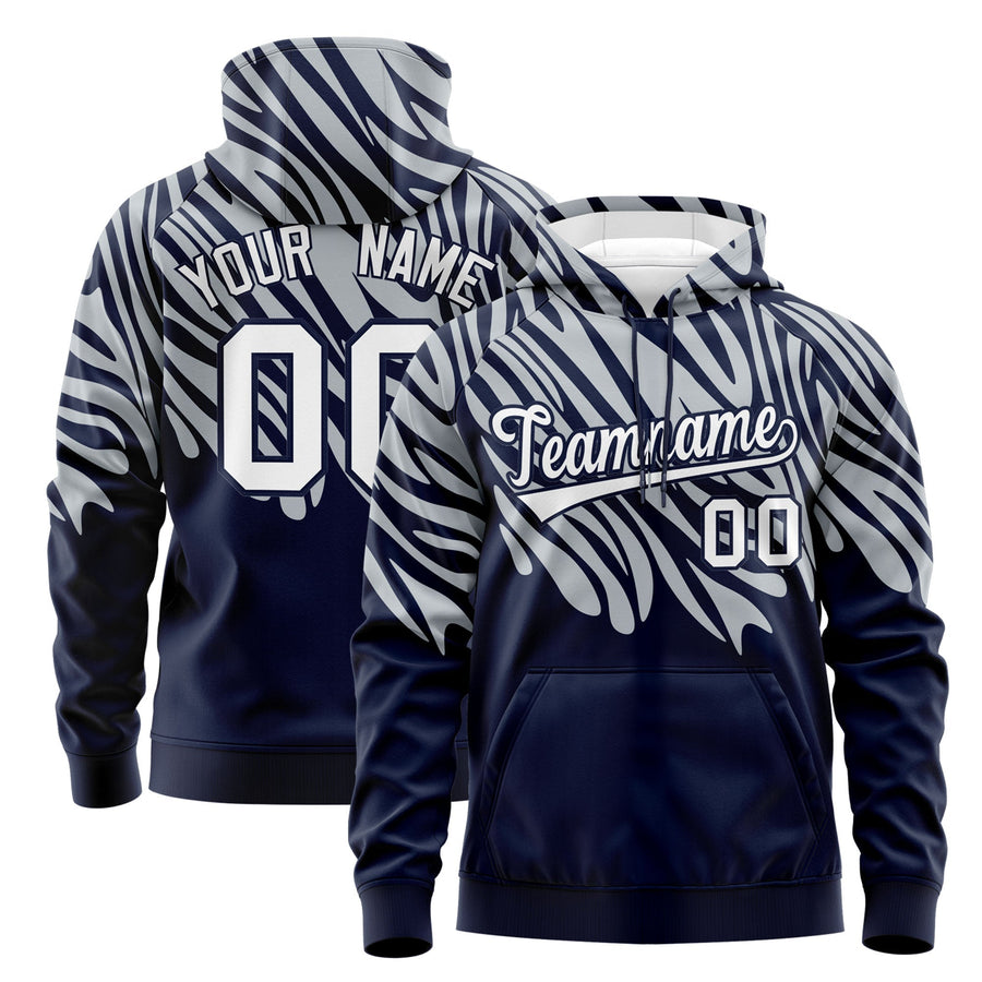 Custom Silver Navy Leopard Print Pullover Sweatshirt Hoodie | BuyFootballJersey