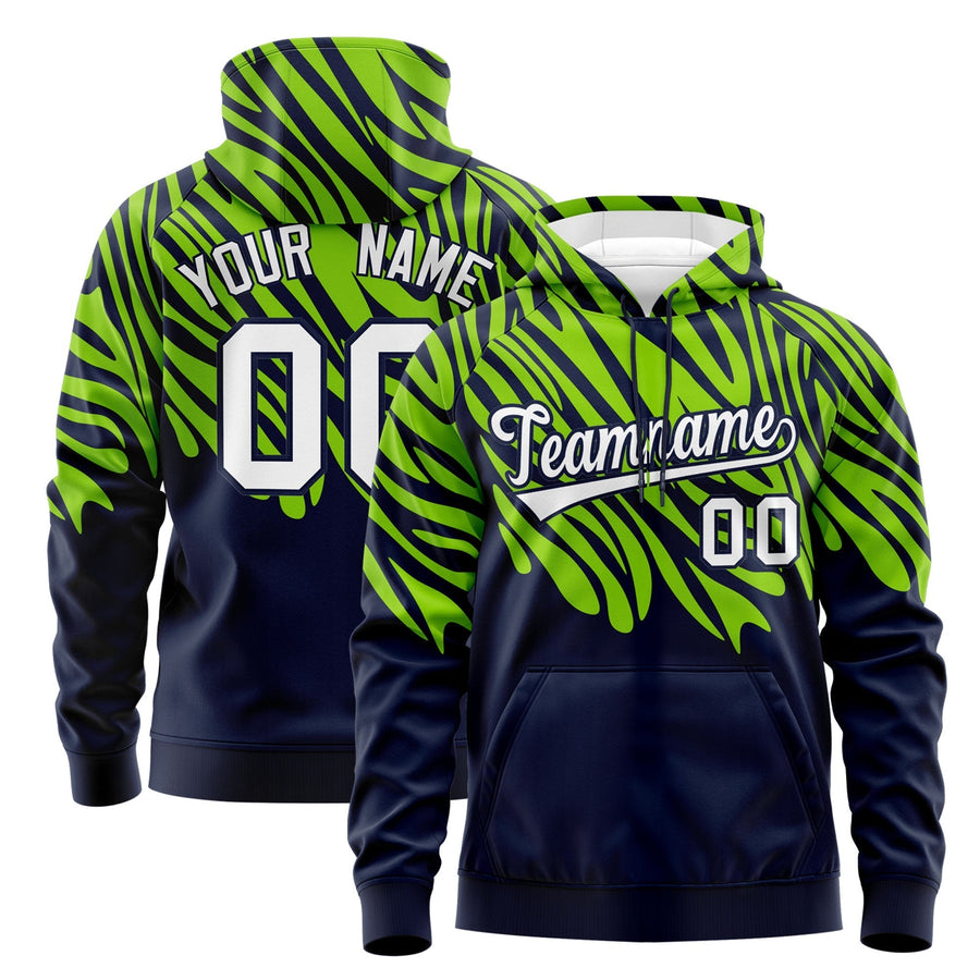 Custom Neon Green Navy Leopard Print Pullover Sweatshirt Hoodie | BuyFootballJersey
