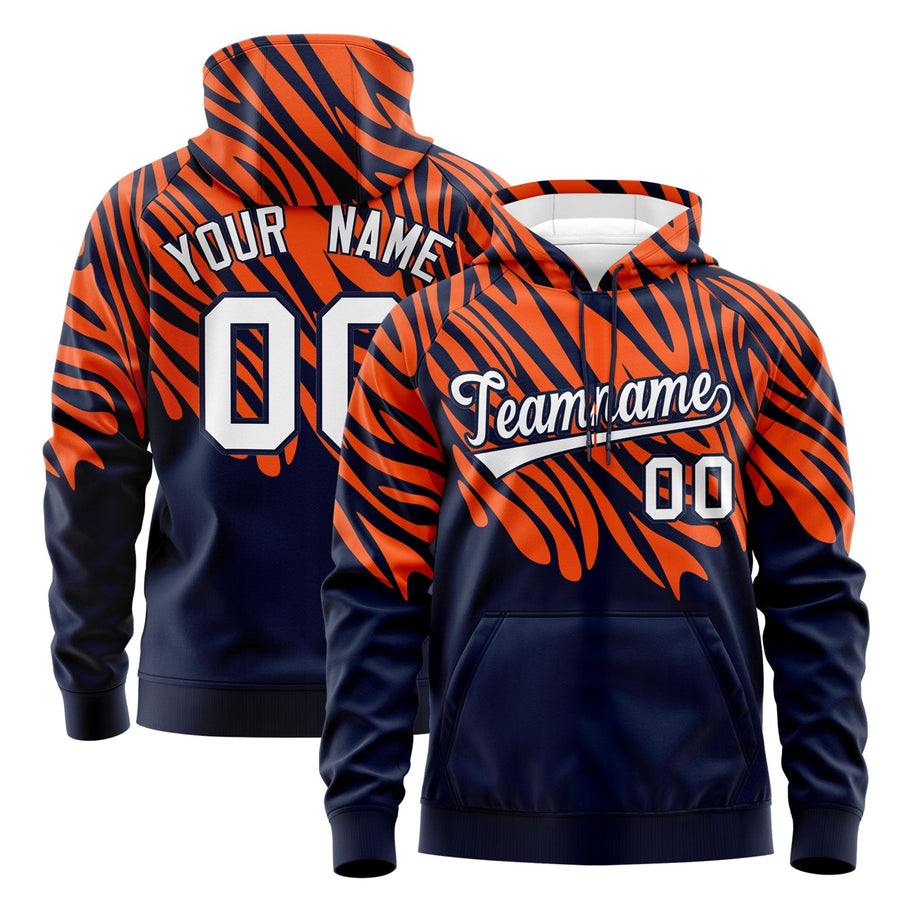 Custom Orange Navy Leopard Print Pullover Sweatshirt Hoodie | BuyFootballJersey