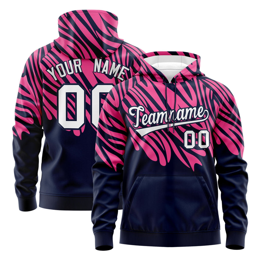 Custom Pink Navy Leopard Print Pullover Sweatshirt Hoodie | BuyFootballJersey