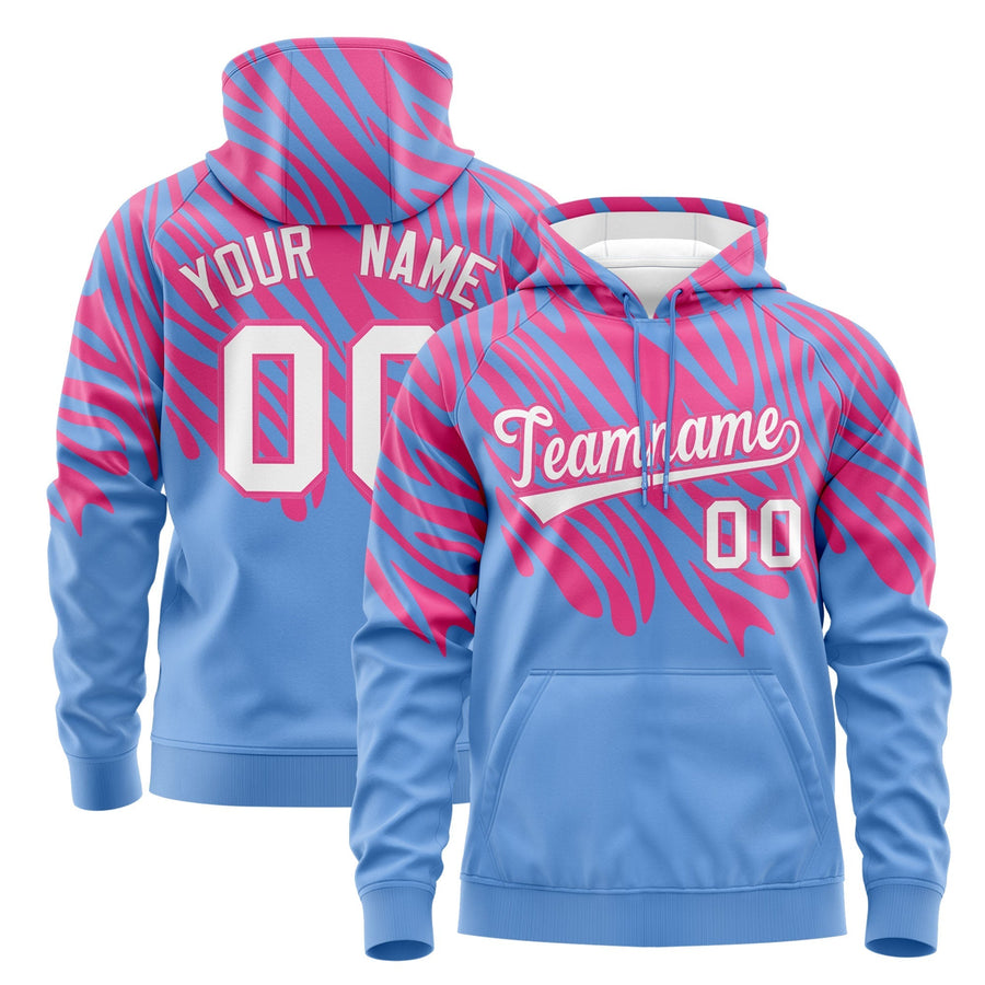 Custom Pink Light Blue Leopard Print Pullover Sweatshirt Hoodie | BuyFootballJersey