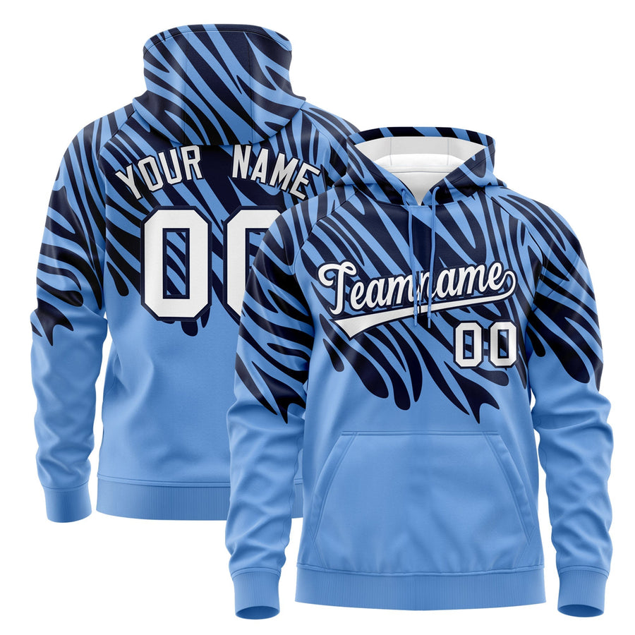 Custom Navy Light Blue Leopard Print Pullover Sweatshirt Hoodie | BuyFootballJersey