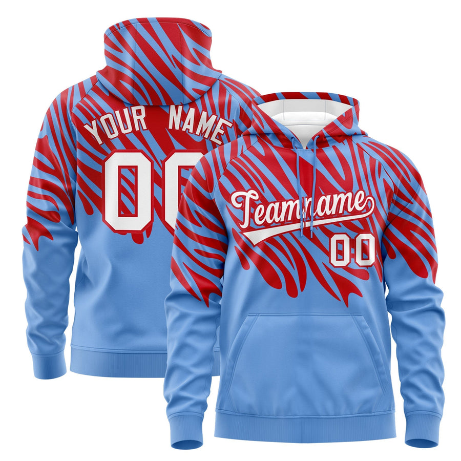 Custom Red Light Blue Leopard Print Pullover Sweatshirt Hoodie | BuyFootballJersey