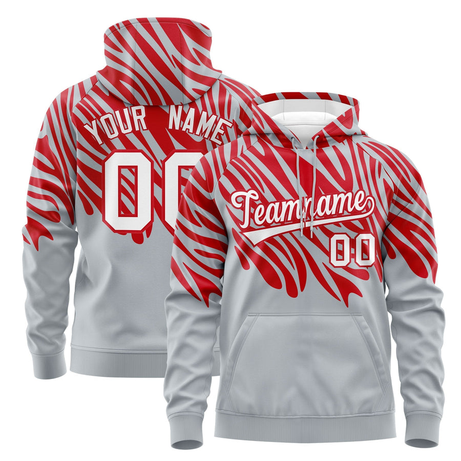 Custom Red Silver Leopard Print Pullover Sweatshirt Hoodie | BuyFootballJersey