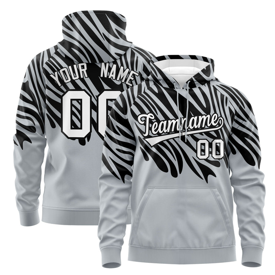 Custom Black Silver Leopard Print Pullover Sweatshirt Hoodie | BuyFootballJersey