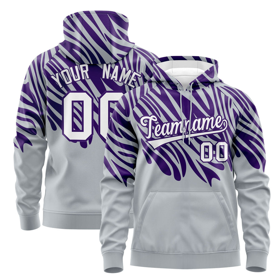 Custom Purple Silver Leopard Print Pullover Sweatshirt Hoodie | BuyFootballJersey