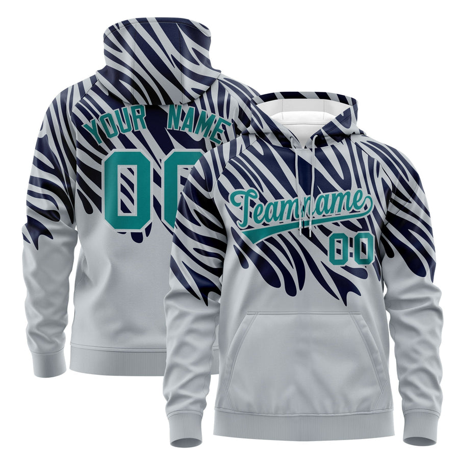 Custom Navy Silver Leopard Print Pullover Sweatshirt Hoodie | BuyFootballJersey