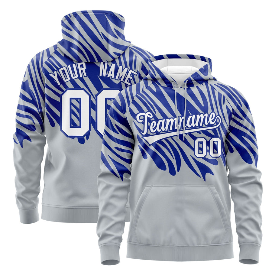 Custom Royal Blue Silver Leopard Print Pullover Sweatshirt Hoodie | BuyFootballJersey