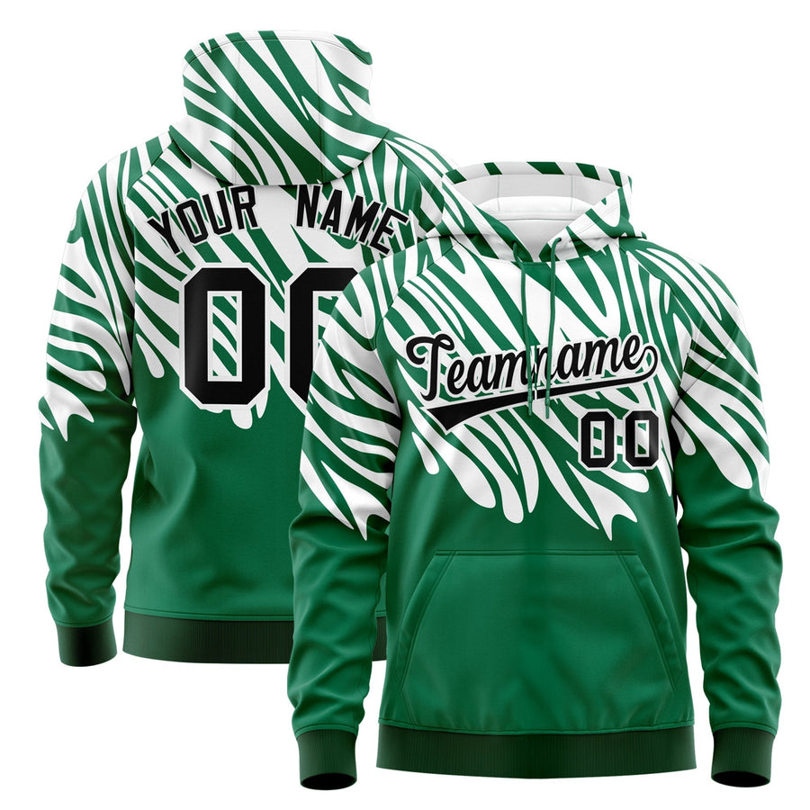 Custom Kelly Green White Leopard Print Pullover Sweatshirt Hoodie | BuyFootballJersey