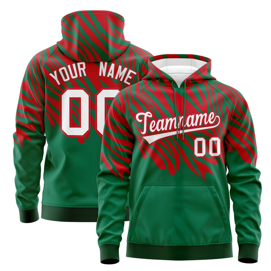 Custom Kelly Green Red Leopard Print Pullover Sweatshirt Hoodie | BuyFootballJersey