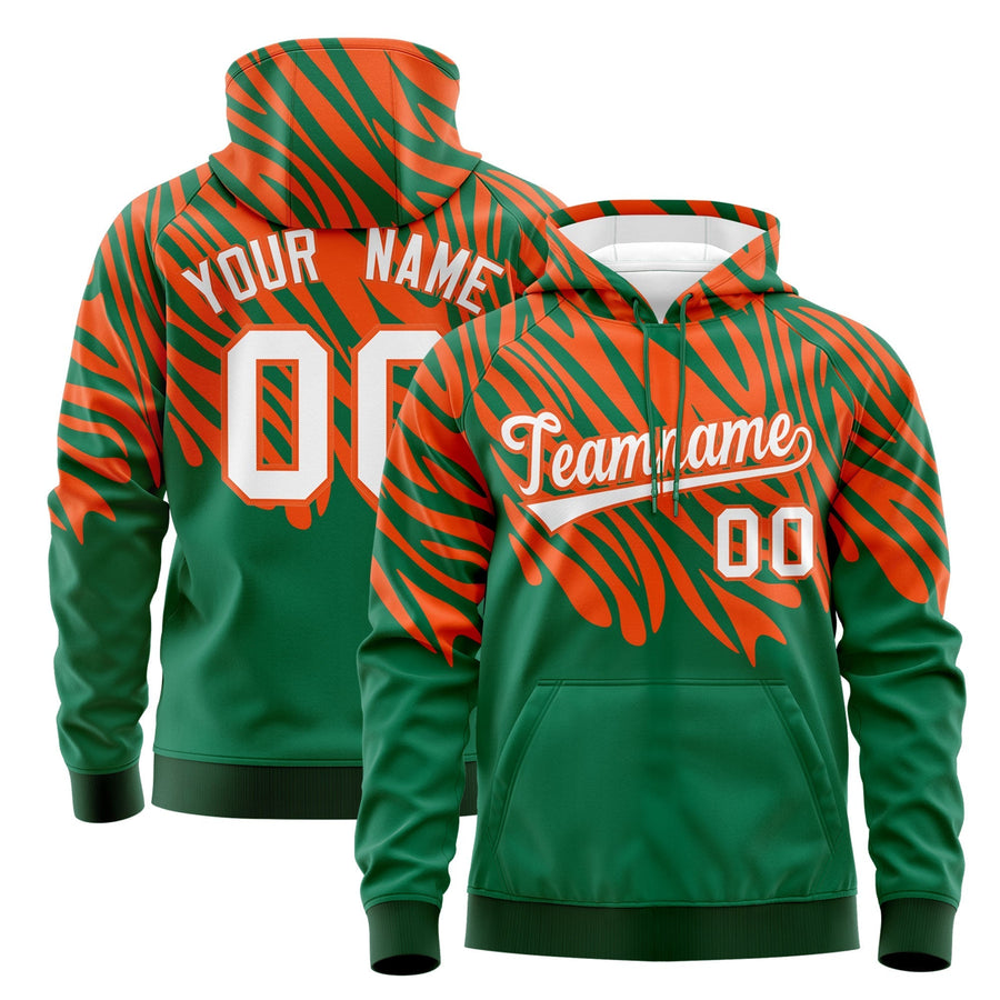 Custom Kelly Green Orange White Leopard Print Pullover Sweatshirt Hoodie | BuyFootballJersey