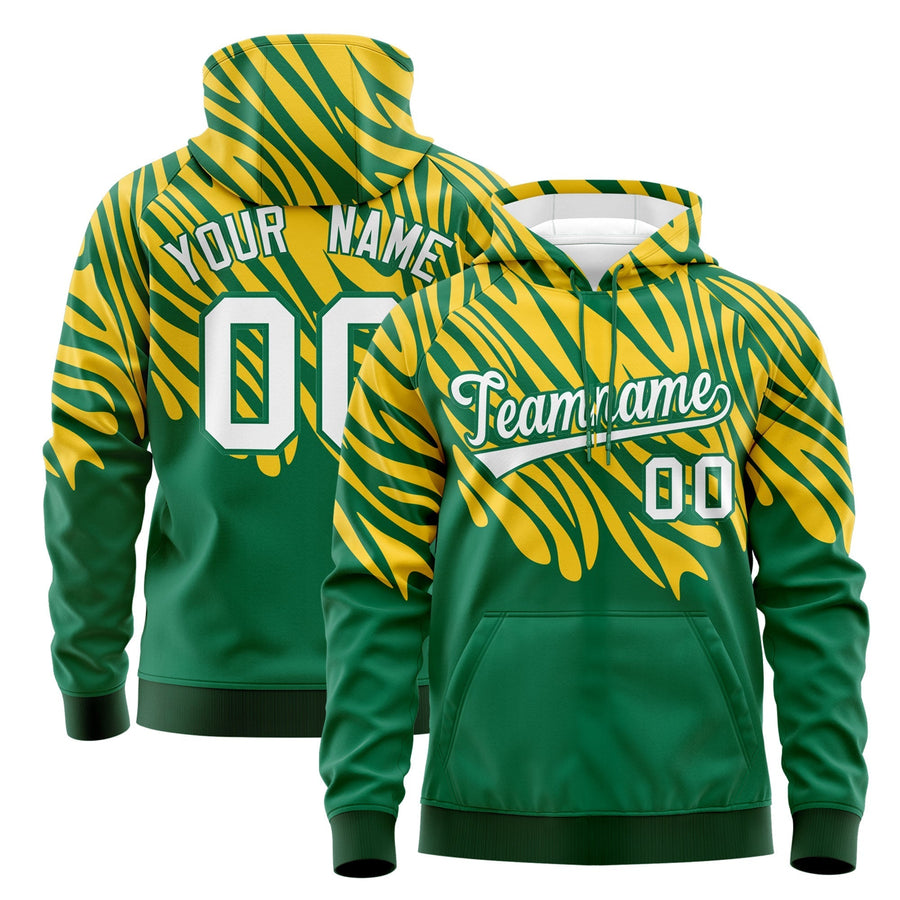 Custom Gold Kelly Green Leopard Print Pullover Sweatshirt Hoodie | BuyFootballJersey