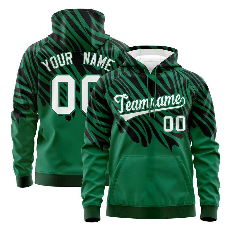 Custom Kelly Green Black Leopard Print Pullover Sweatshirt Hoodie | BuyFootballJersey